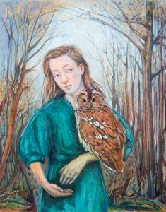 Girl with Owl, 2012 (akvarell med pastell)
